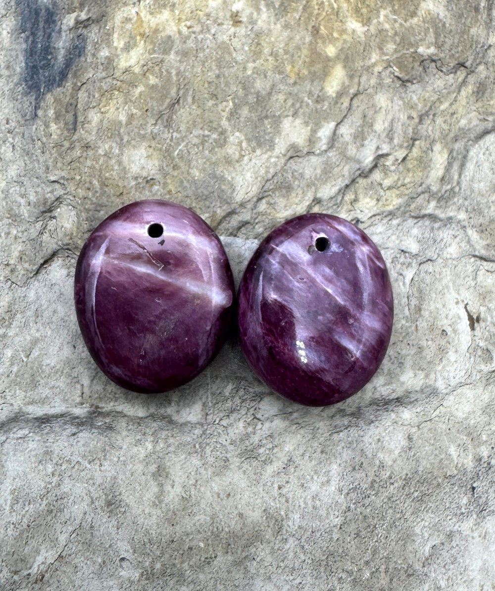 Purple Spiny Oyster Small Earring Slab Bead Pair 12x15mm