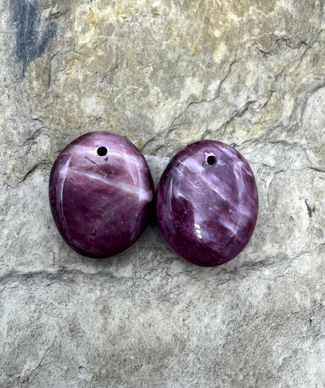 Purple Spiny Oyster Small Earring Slab Bead Pair 12x15mm