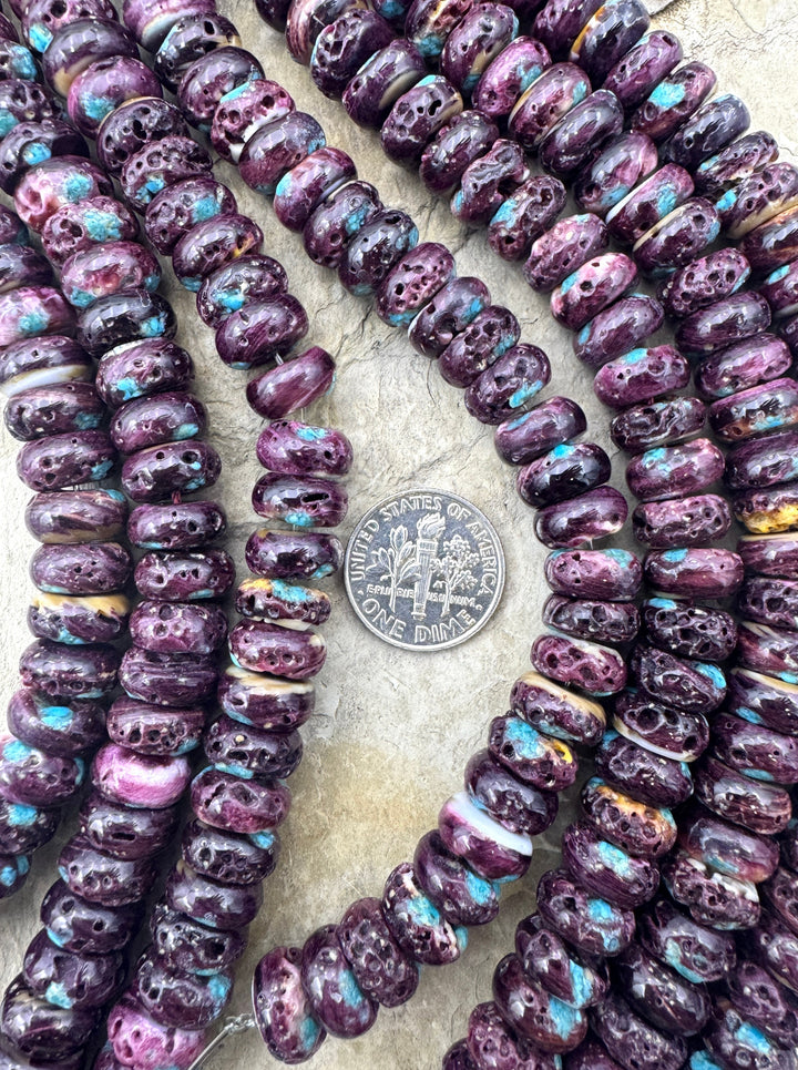 Purple Spiny Oyster with Turquoise Inlay 10x5mm Rondelle