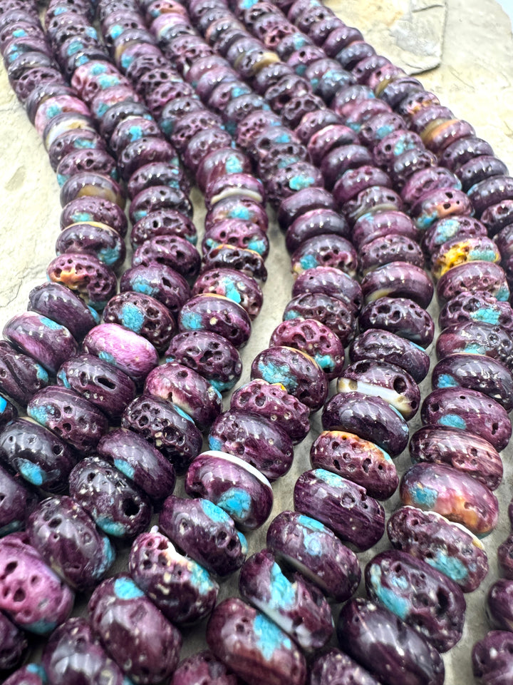 Purple Spiny Oyster with Turquoise Inlay 10x5mm Rondelle