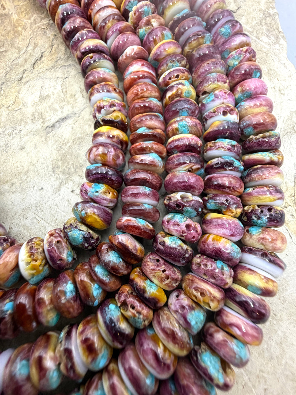 Purple Spiny Oyster With Turquoise Inlay 8mm Rondel Beads