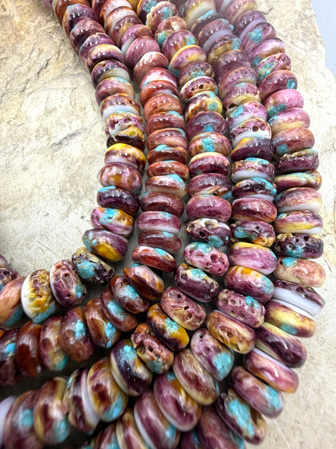 Purple Spiny Oyster With Turquoise Inlay 8mm Rondel Beads