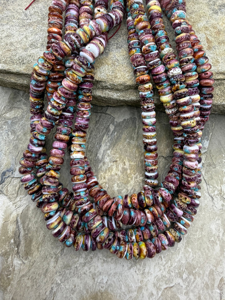 Purple Spiny Oyster With Turquoise Inlay 8mm Rondel Beads