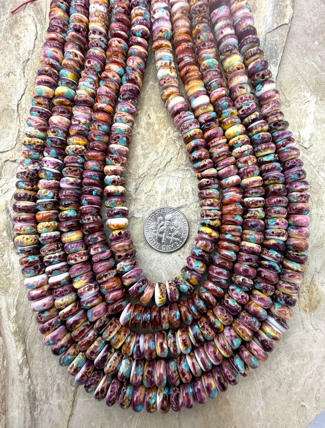 Purple Spiny Oyster With Turquoise Inlay 8mm Rondel Beads