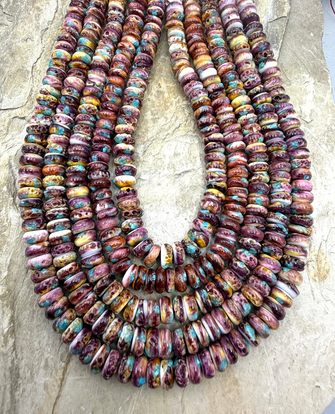 Purple Spiny Oyster With Turquoise Inlay 8mm Rondel Beads