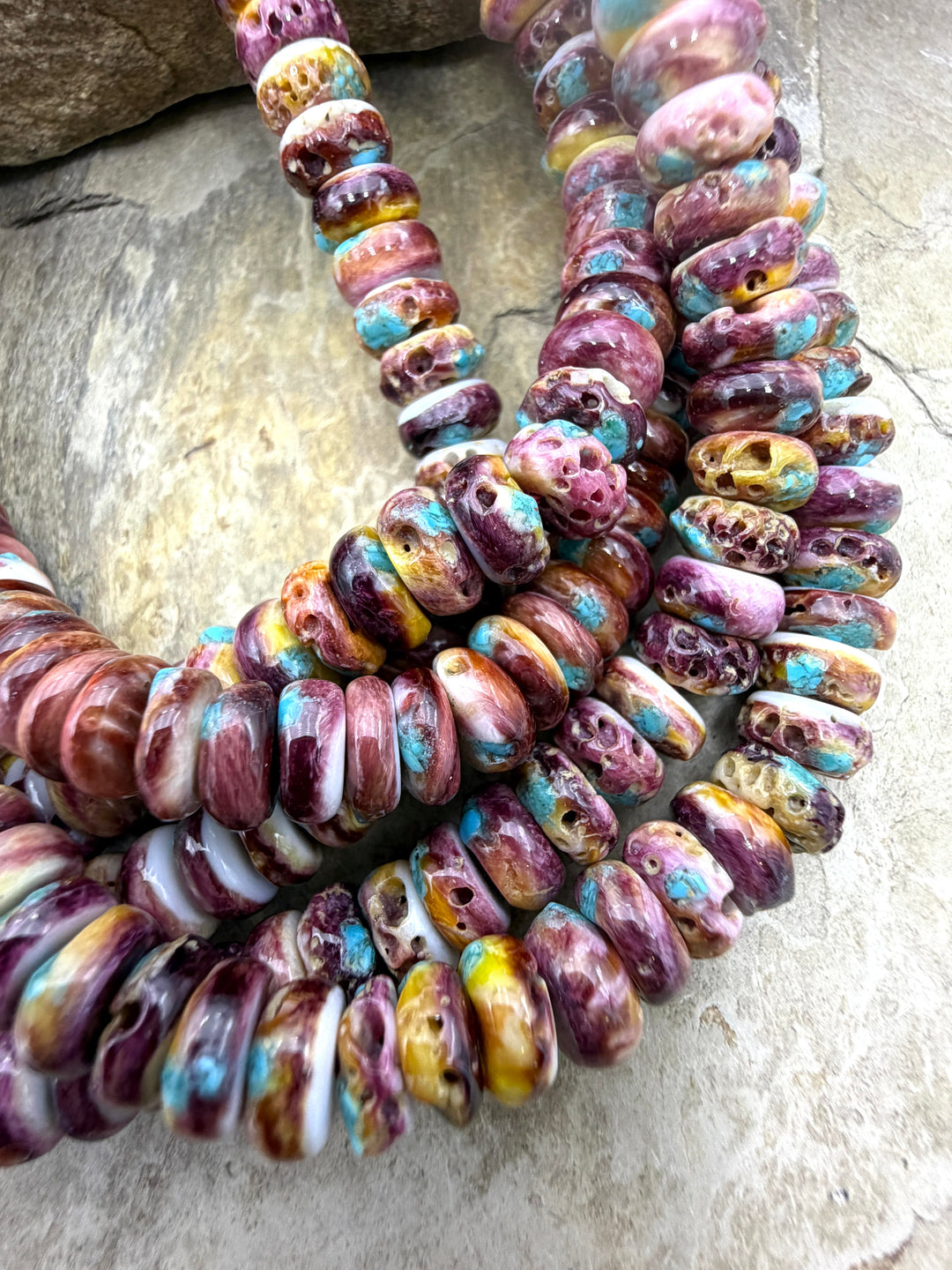 Purple Spiny Oyster With Turquoise Inlay 8mm Rondel Beads