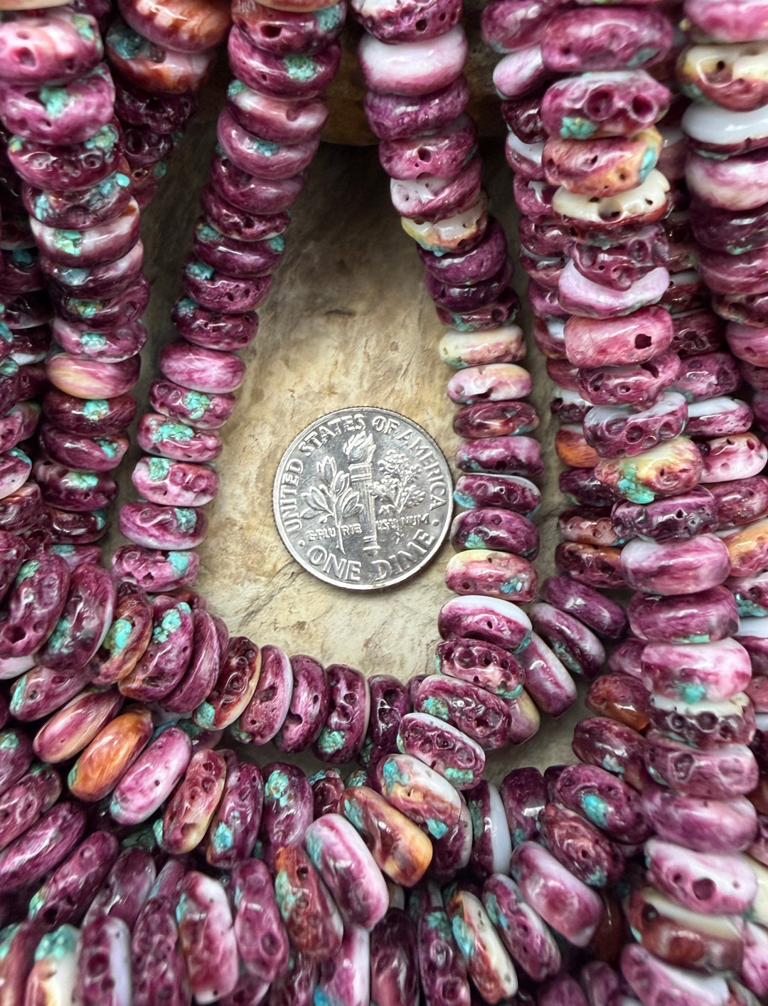 Purple Spiny Oyster With Turquoise Inlay 8mm Rondelle Beads