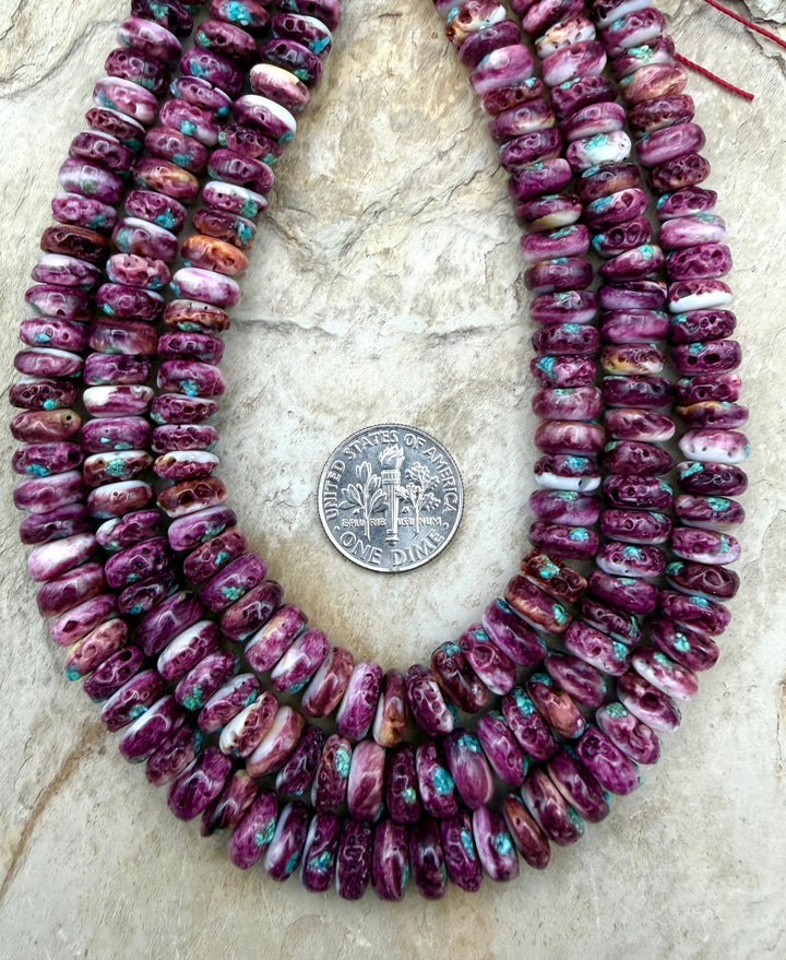 Purple Spiny Oyster With Turquoise Inlay 8mm Rondelle Beads