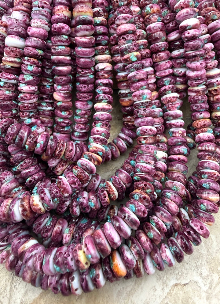 Purple Spiny Oyster With Turquoise Inlay 8mm Rondelle Beads