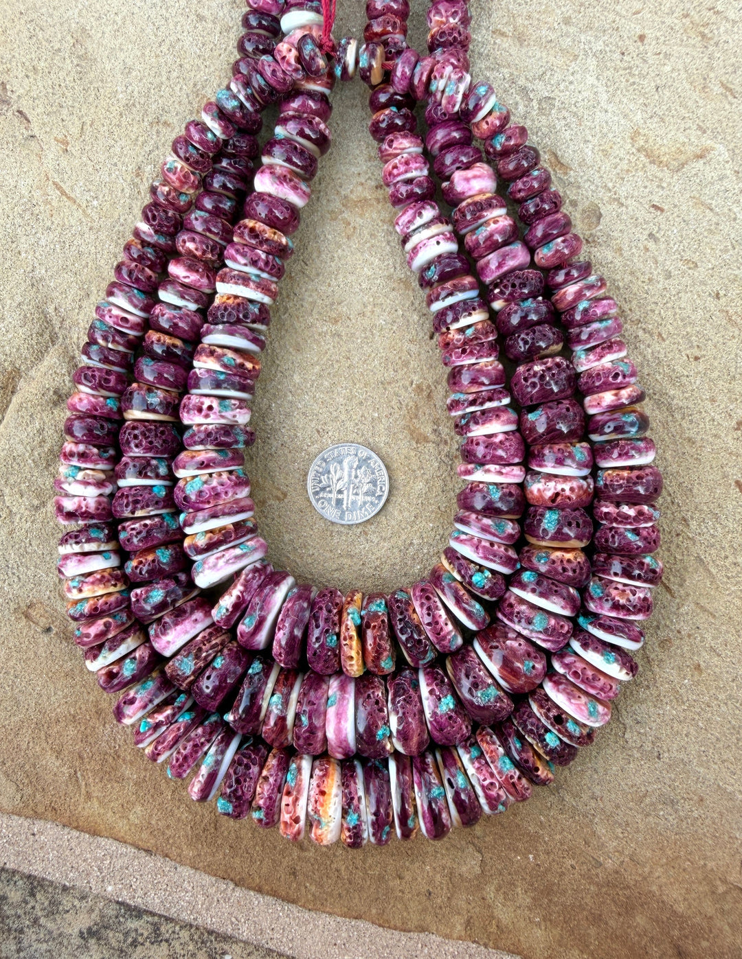 Purple Spiny Oyster With Turquoise Inlay BIG Graduated