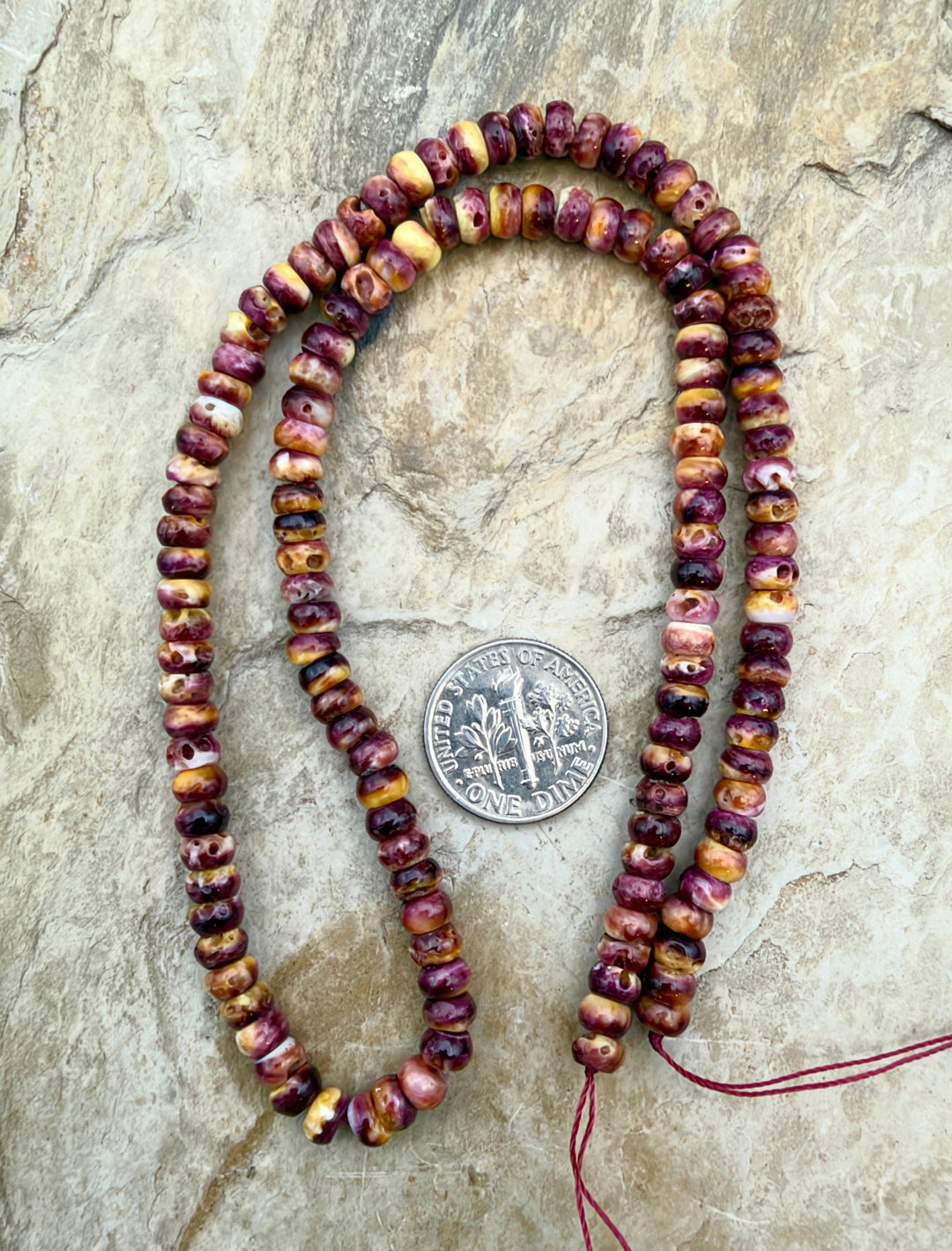 Purple Spiny Oyster With Yellow 5mm Rondelle Beads One 16