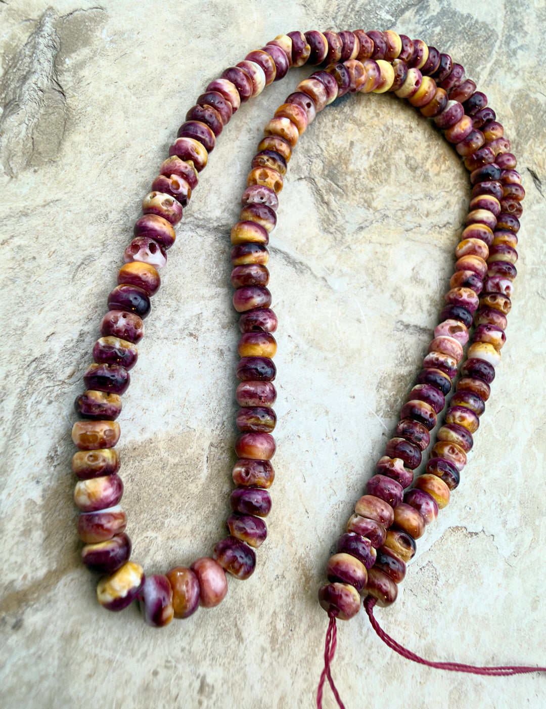 Purple Spiny Oyster With Yellow 5mm Rondelle Beads One 16