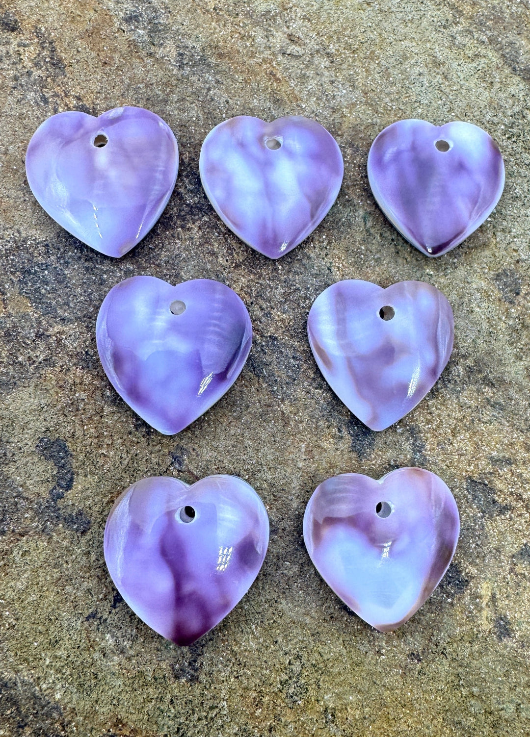 Purple Wampum/Quahog Large Hole 25mm Heart Focal Pendant