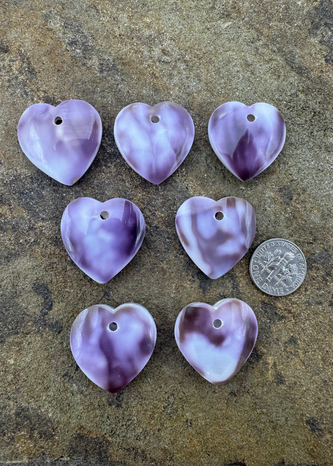 Purple Wampum/Quahog Large Hole 25mm Heart Focal Pendant