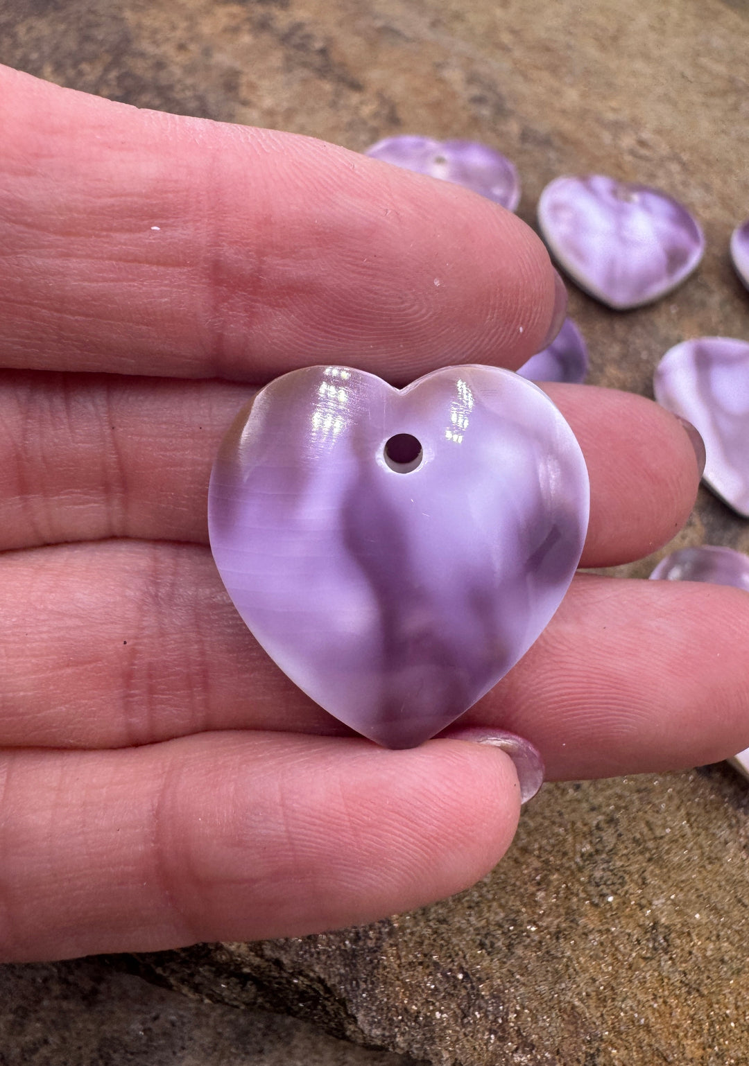 Purple Wampum/Quahog Large Hole 25mm Heart Focal Pendant
