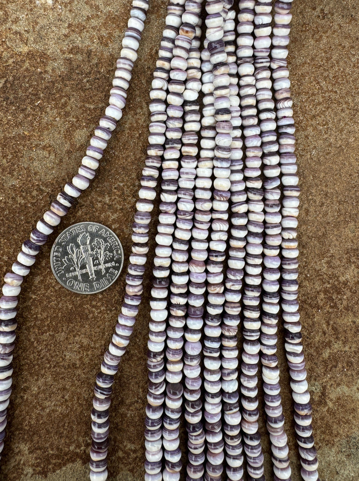 Purple Wampum/Quahog Shell 4mm Rondell Beads 16 inch Strand