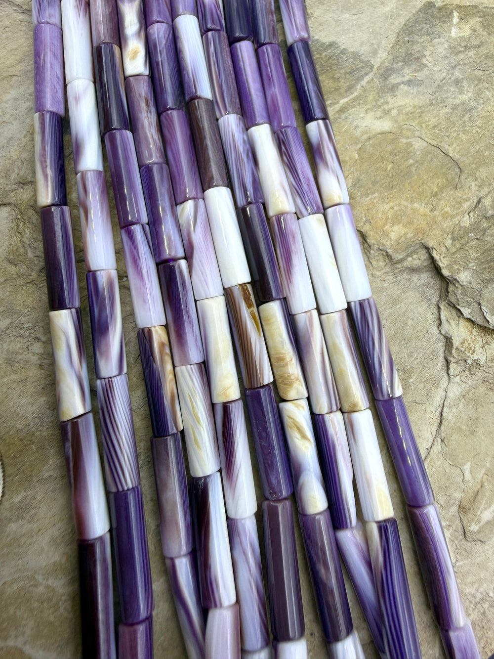 Purple Wampum/Quahog Shell 4x14mm Tube Beads,16 Inch