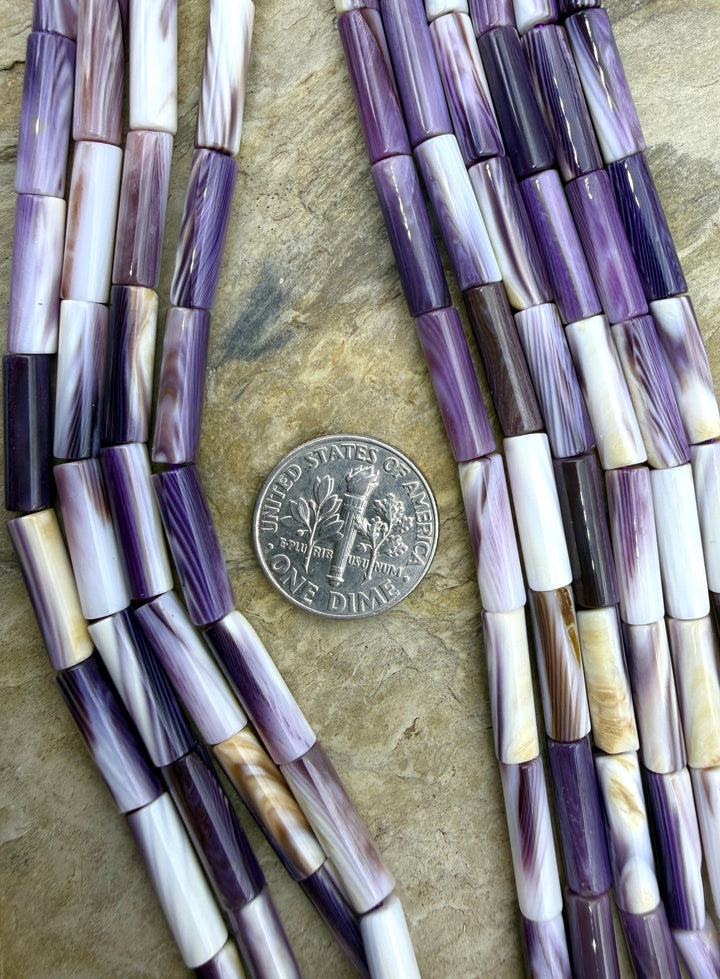 Purple Wampum/Quahog Shell 4x14mm Tube Beads,16 Inch