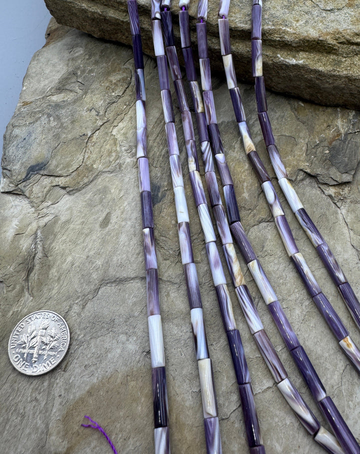 Purple Wampum/Quahog Shell 4x14mm Tube Beads 16 Inch Strand