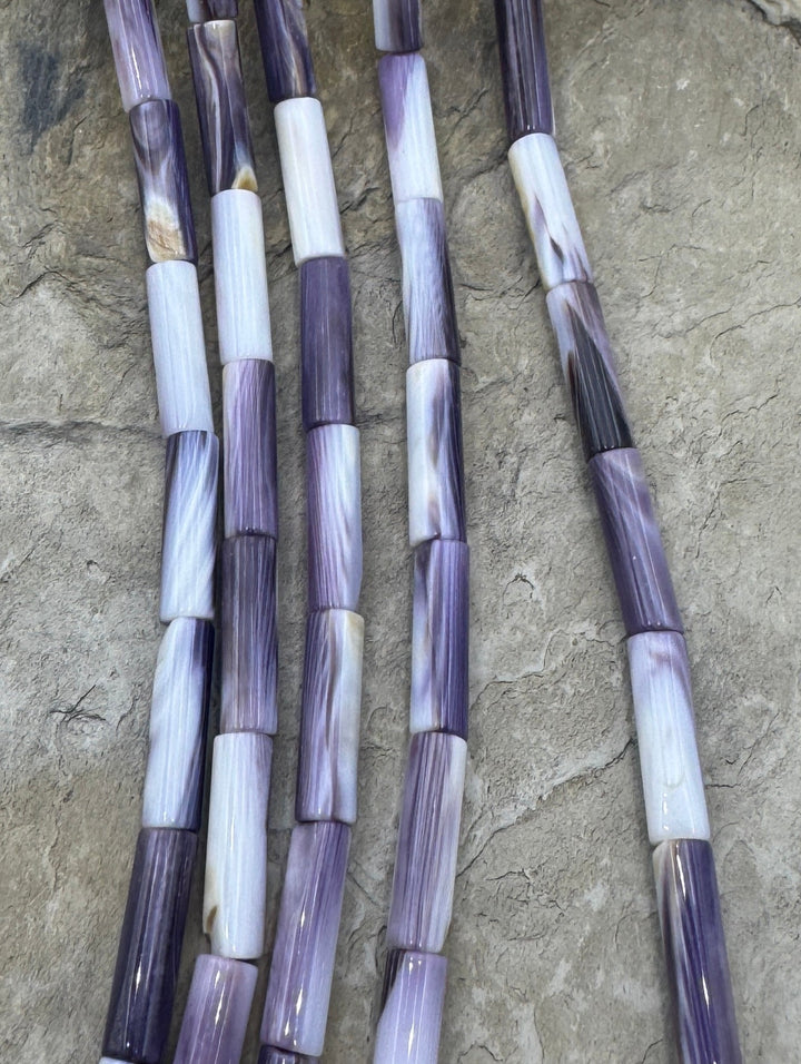 Purple Wampum/Quahog Shell 4x14mm Tube Beads 16 inch Strand