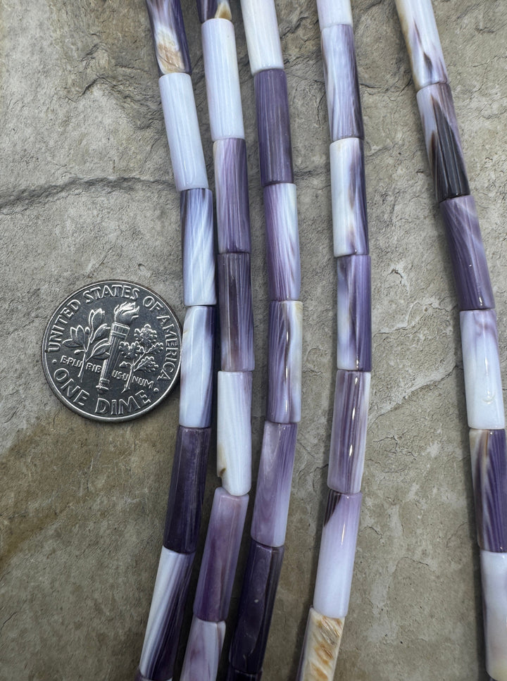 Purple Wampum/Quahog Shell 4x14mm Tube Beads 16 inch Strand
