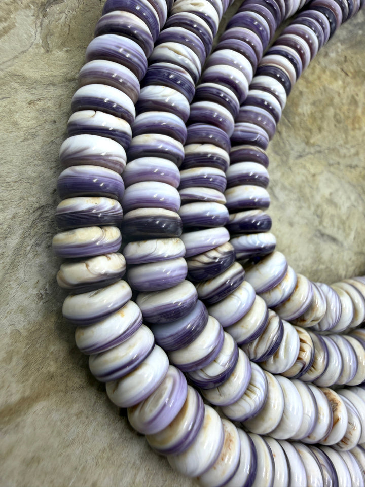Purple Wampum/Quahog Shell 8mm Button Beads,16 Inch