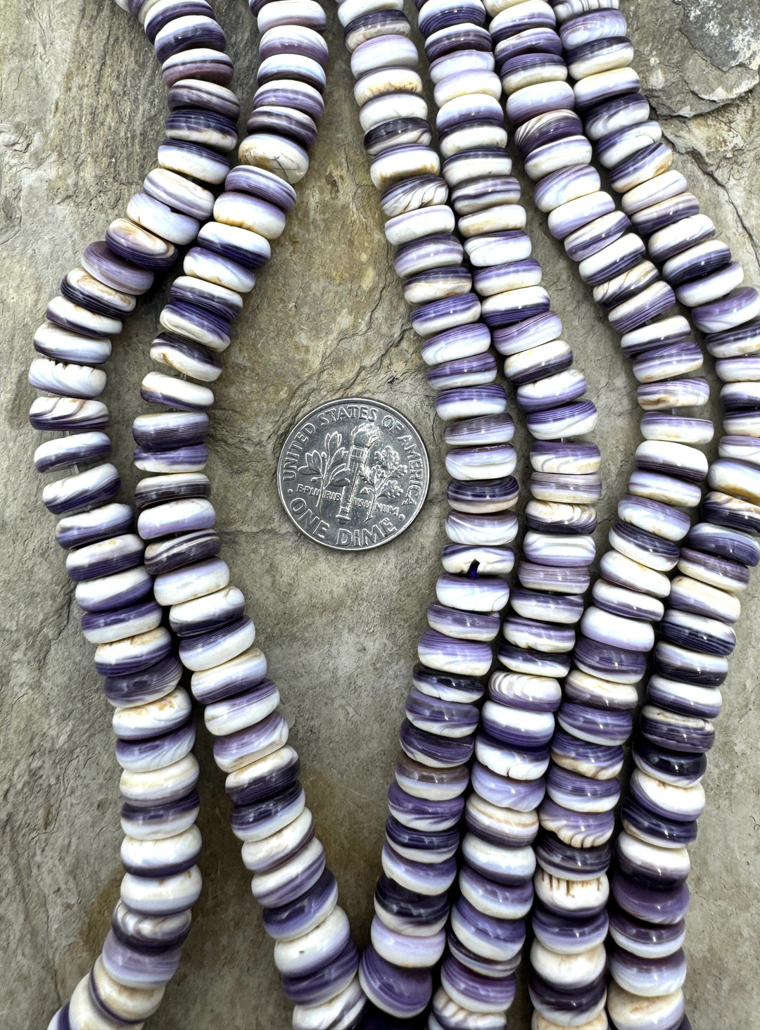 Purple Wampum/Quahog Shell 8mm Button Beads 8 inch Strand