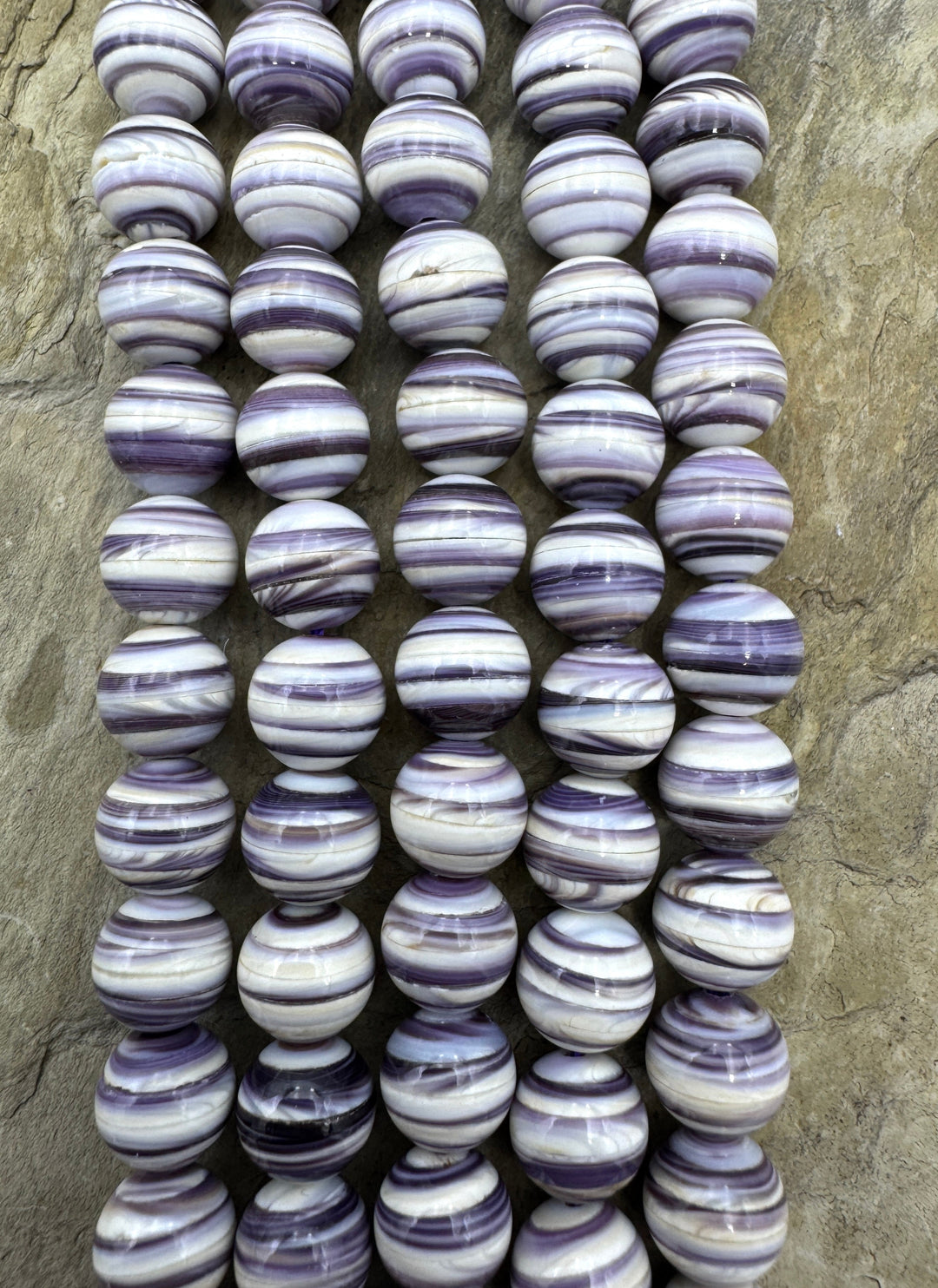 Purple Wampum/Quahog Shell 8mm Round Beads 8 Inch Strand