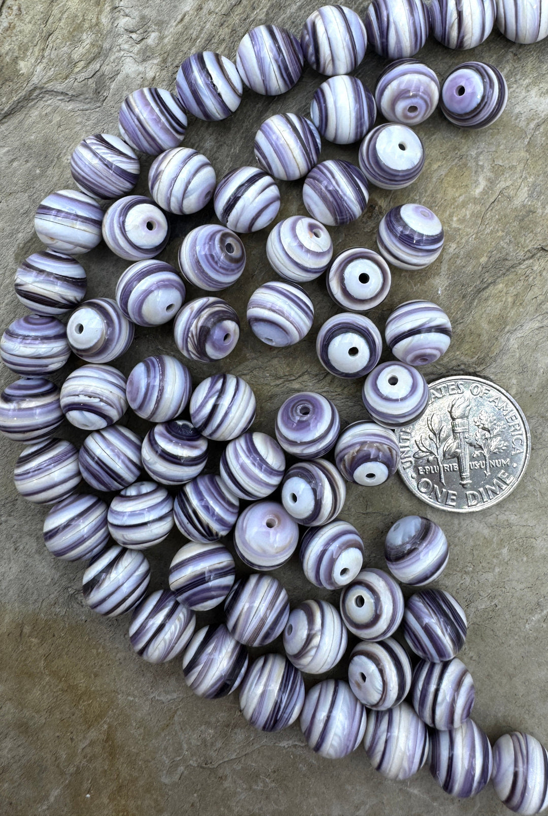 Purple Wampum/Quahog Shell 8mm Round Beads Package of 5