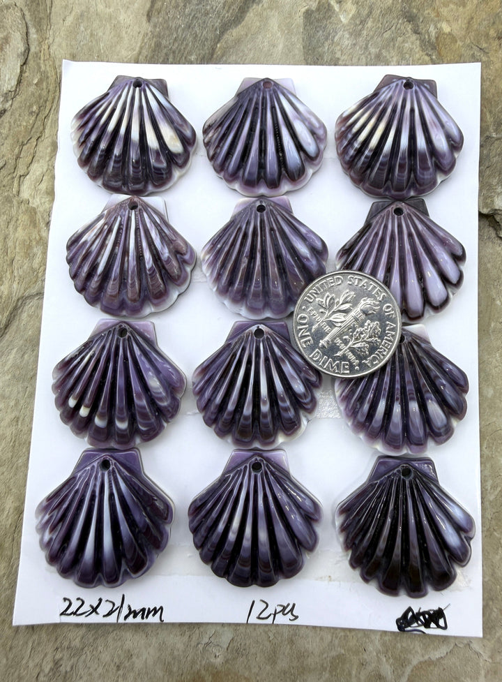 Purple Wampum/Quahog Shell Carved Sea Shell Focal Pendant
