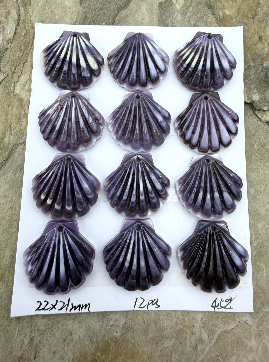Purple Wampum/Quahog Shell Carved Sea Shell Focal Pendant