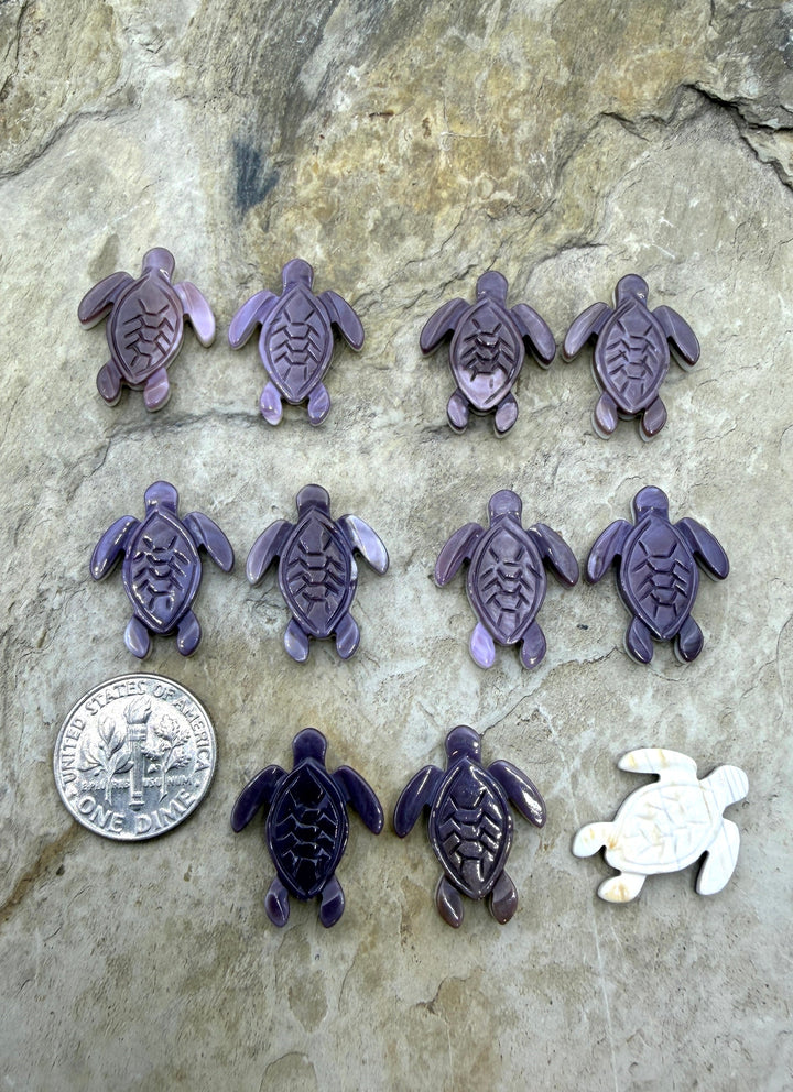Purple Wampum/Quahog Shell Carved Turtle Beads 16x20mm