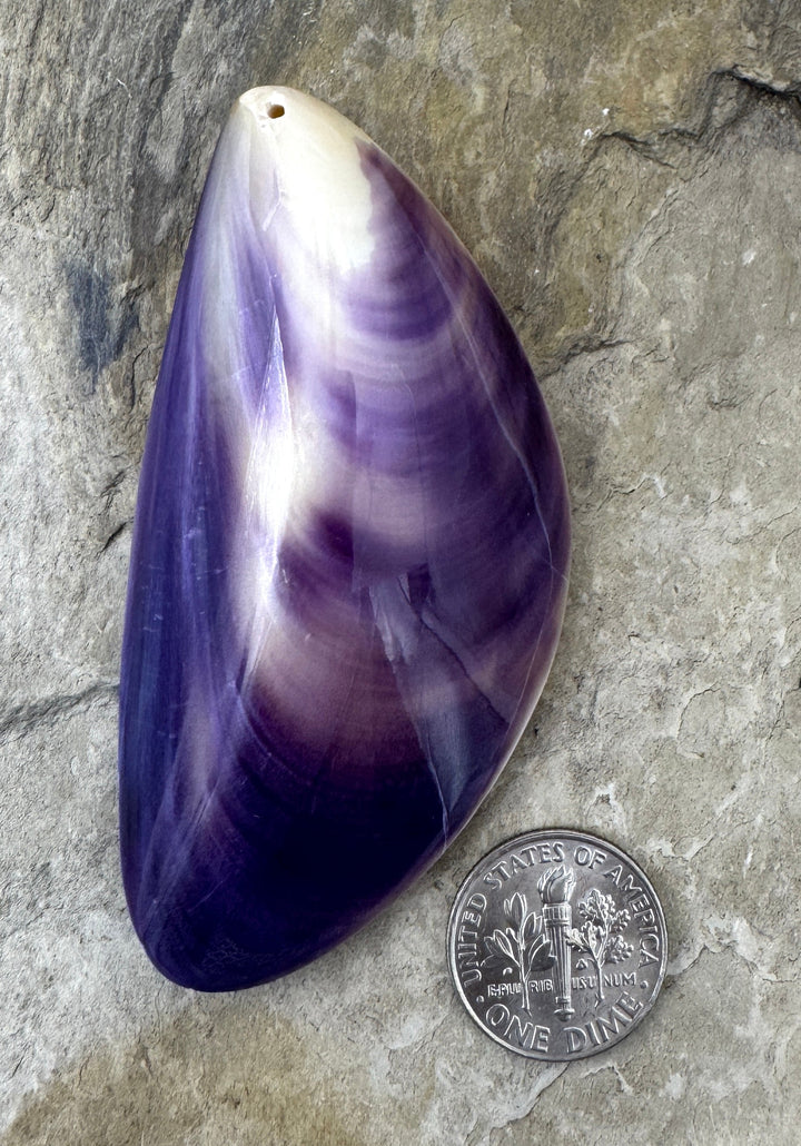 Purple Wampum/Quahog Shell Natural BIG Shell Pendant