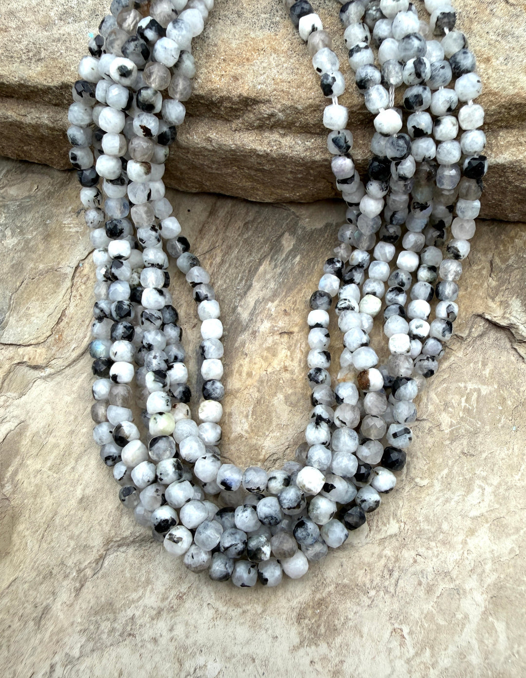 Rainbow Moonstone 4mm Micro-Faceted Cube Beads 16 Inch