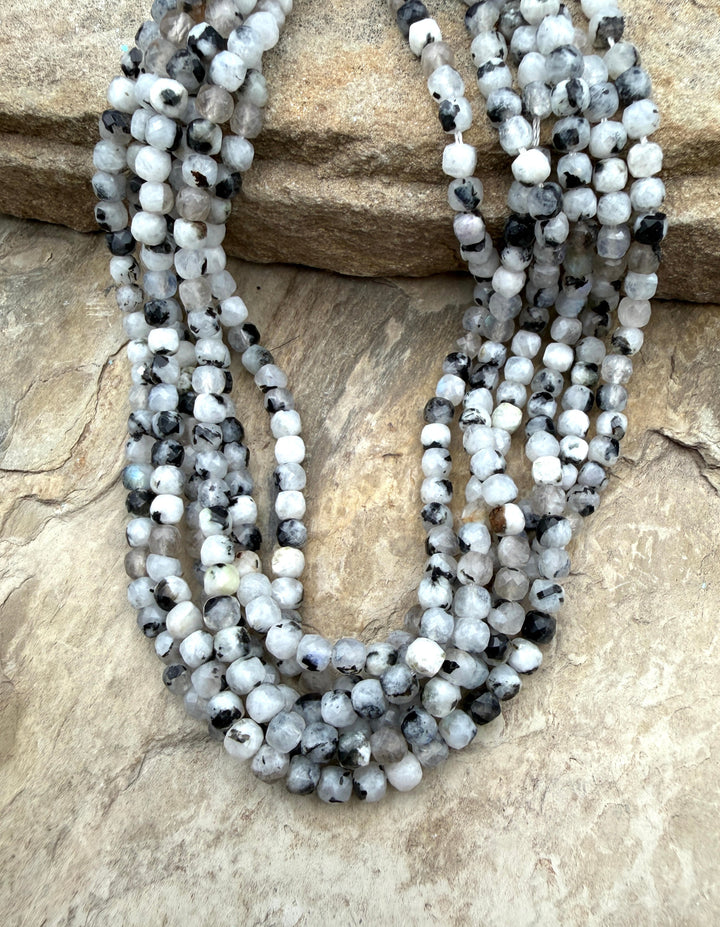 Rainbow Moonstone 4mm Micro-Faceted Cube Beads 16 Inch