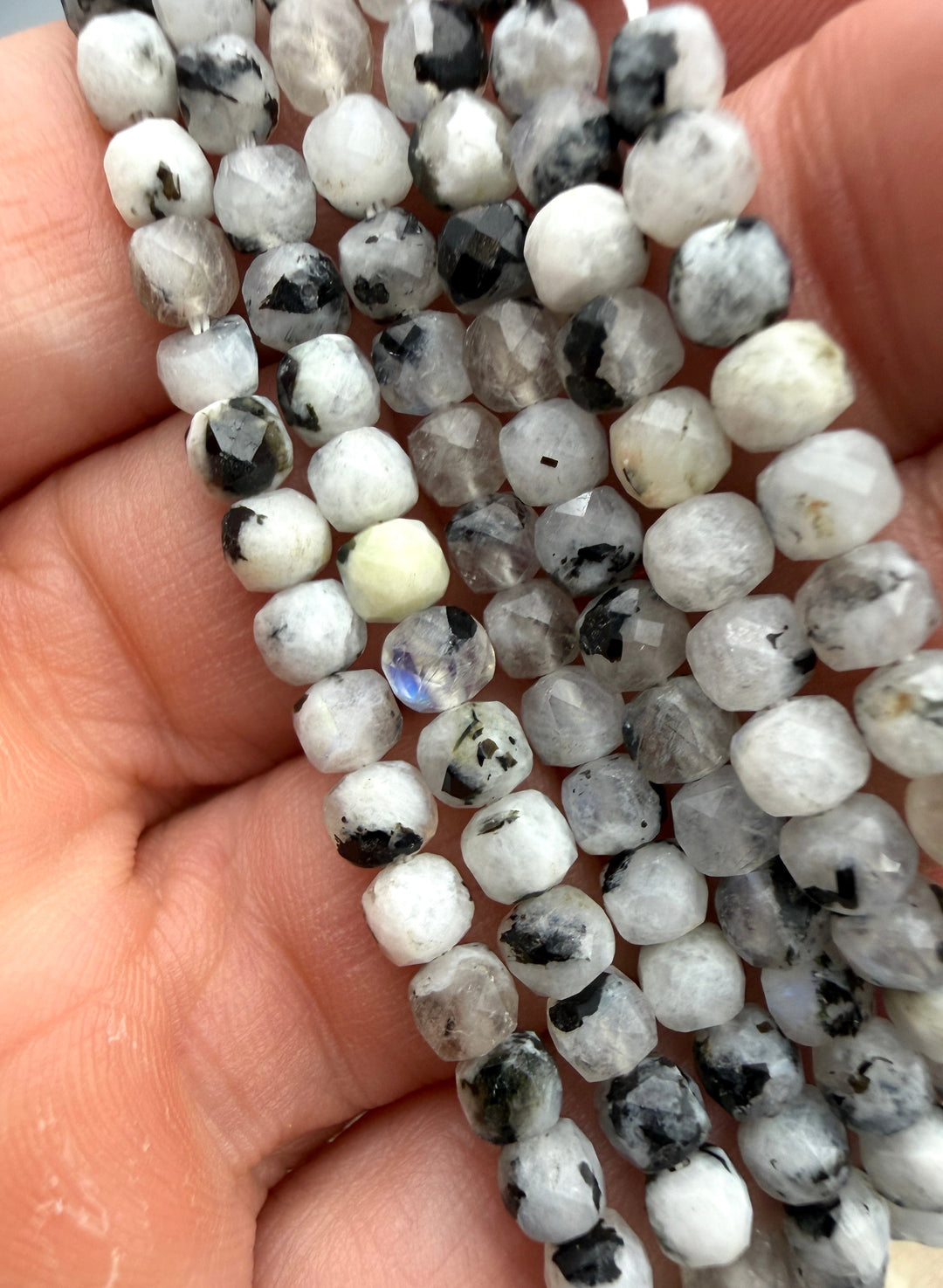 Rainbow Moonstone 4mm Micro-Faceted Cube Beads 16 Inch