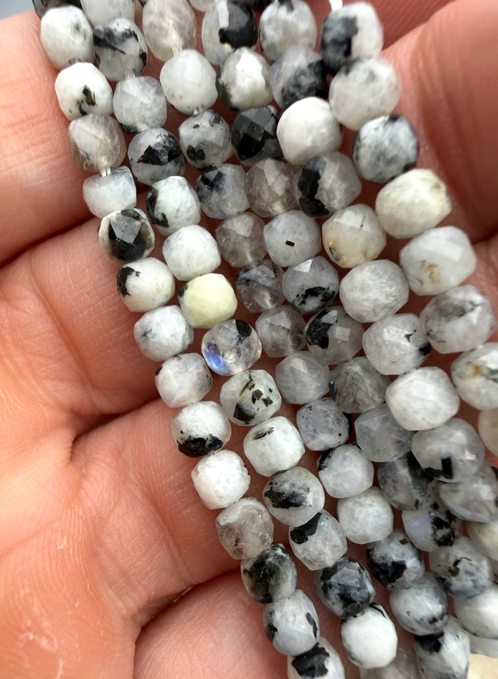 Rainbow Moonstone 4mm Micro-Faceted Cube Beads 16 Inch