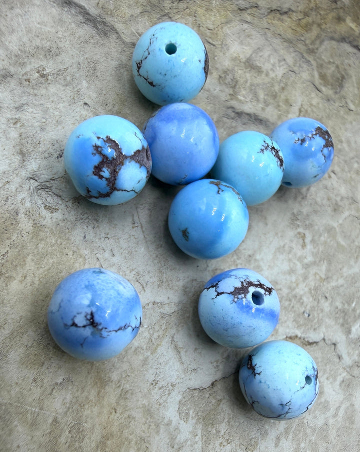 RARE AAA+ Golden Hills Turquoise (Kazakhstan) Handcut 8.5mm Round Beads, Sold Per ONE Bead