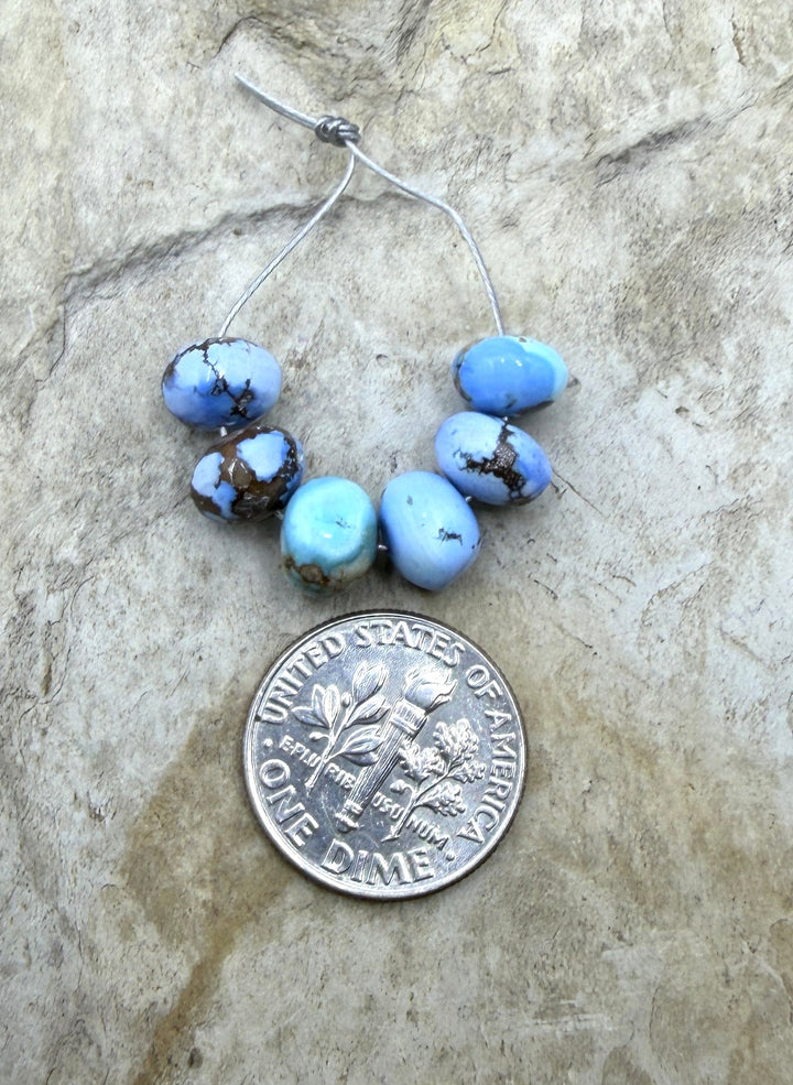 RARE AAA+ Golden Hills Turquoise (Kazakhstan) Handcut BIG Graduated 7-7.5mm Rondelle Beads, Set of 9 Beads