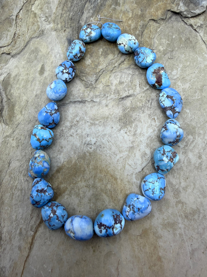 RARE AAA+ Golden Hills Turquoise (Kazakhstan) Large Rounded Nugget Beads 10-10x13mm,9.5 Inch Strand/20 Beads