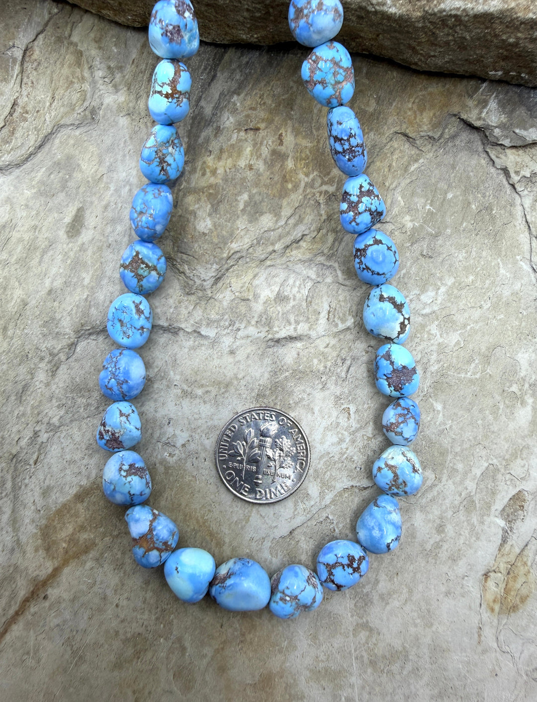 RARE AAA+ Golden Hills Turquoise (Kazakhstan) Large Rounded Nugget Beads 8-10mm, 16 Inch Strand/43 Beads 