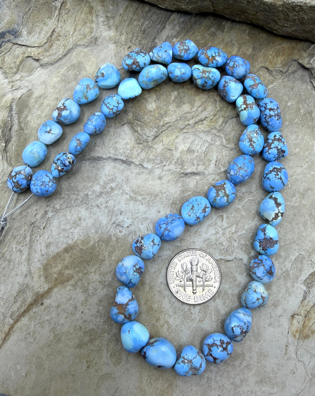 RARE AAA+ Golden Hills Turquoise (Kazakhstan) Large Rounded Nugget Beads 8-10mm, 16 Inch Strand/43 Beads 