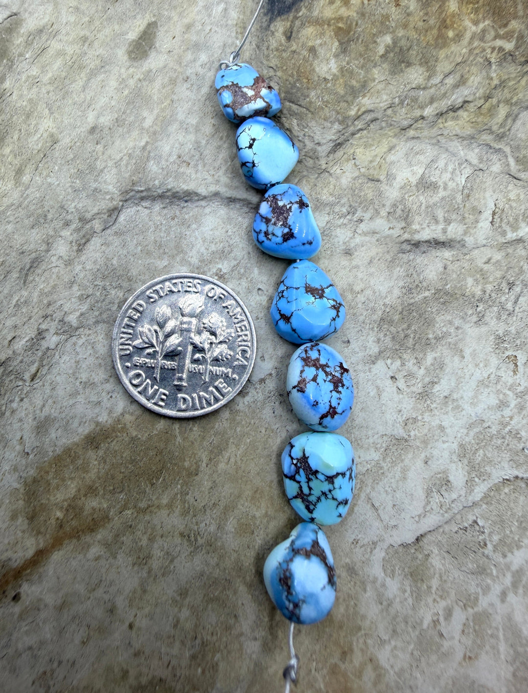RARE AAA+ Golden Hills Turquoise (Kazakhstan) Large Rounded Nugget Beads 8-10mm, 7 Beads 