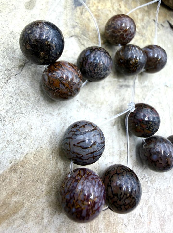 RARE AAA+ High Pattern Utah Dinosaur Bone 12mm Round Beads