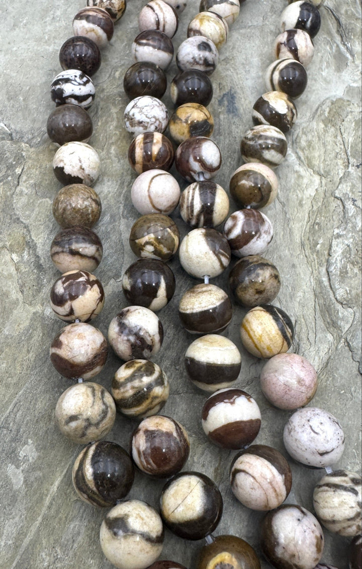 RARE Australian Zebra Stone 12mm Round Beads One 16 inch
