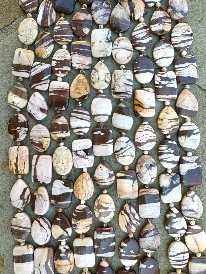 RARE Australian Zebra Stone Mixed Shape BIG Designer Strand