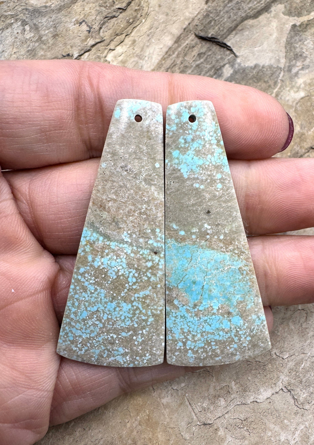 RARE Dry Creek Turquoise (NV) BIG Earring Slab Bead Pair