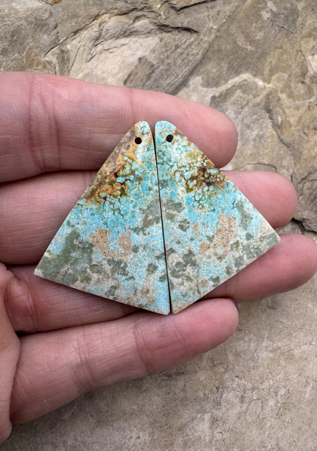 RARE Dry Creek Turquoise (NV) BIG Earring Slab Bead Pair