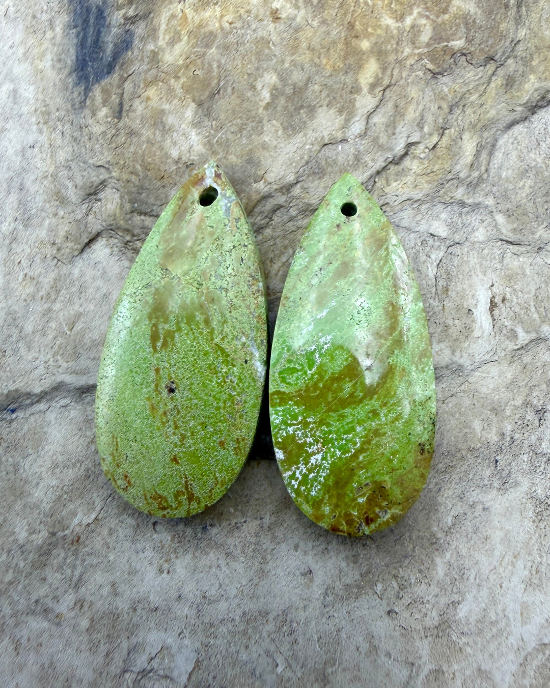 RARE Gaspeite (Canada) Matching Earring Slab Bead Pair