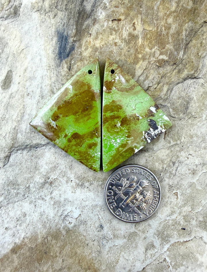 RARE Gaspeite (Canada) Matching Earring Slab Bead Pair